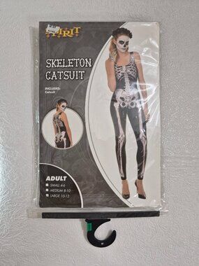 Spirit Womens L Skeleton Catsuit Sleeveless One Piece Black and White (10-12)